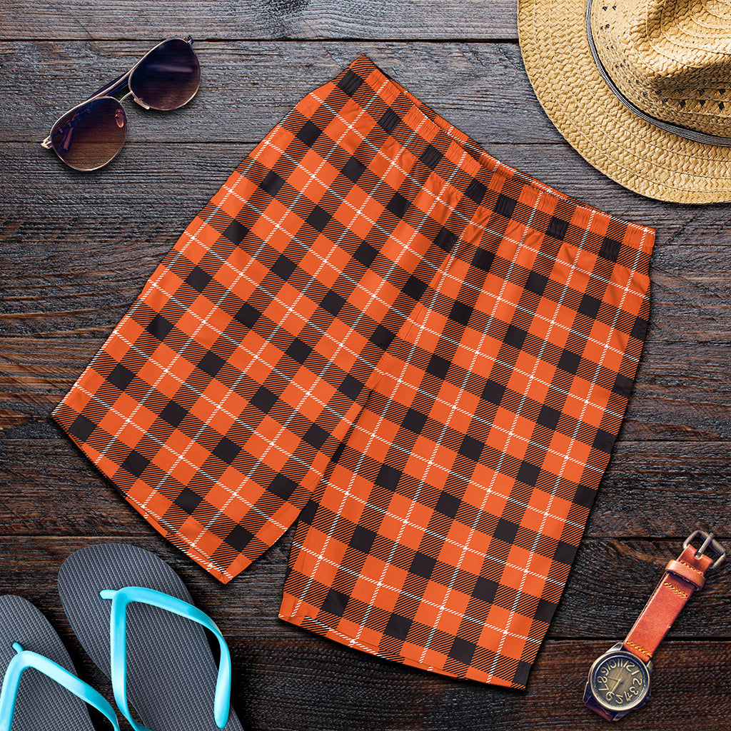 Orange Grey And White Plaid Print Men's Shorts