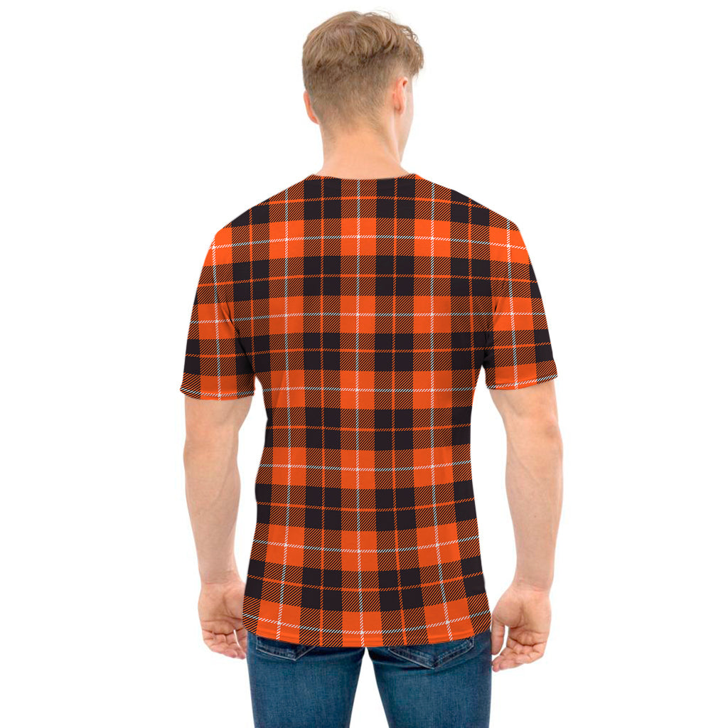 Orange Grey And White Tartan Print Men's T-Shirt