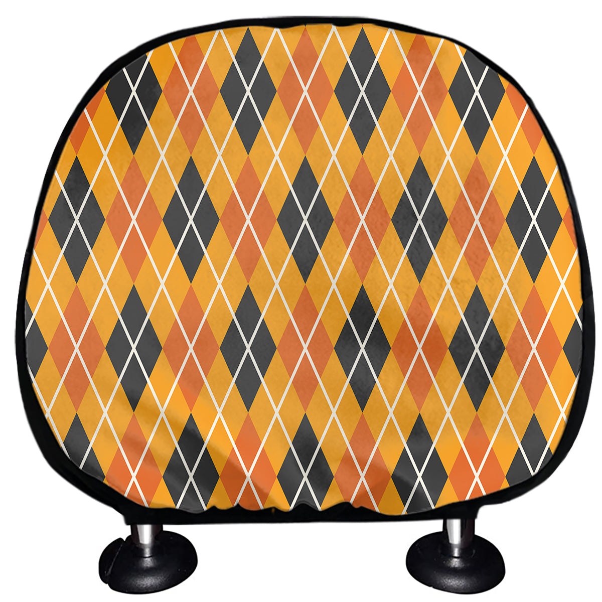 Orange Halloween Argyle Pattern Print Car Headrest Covers