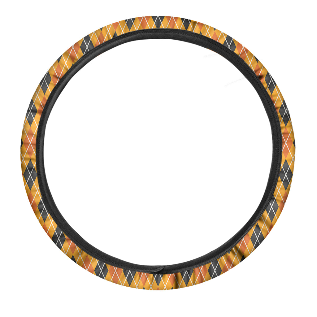 Orange Halloween Argyle Pattern Print Car Steering Wheel Cover