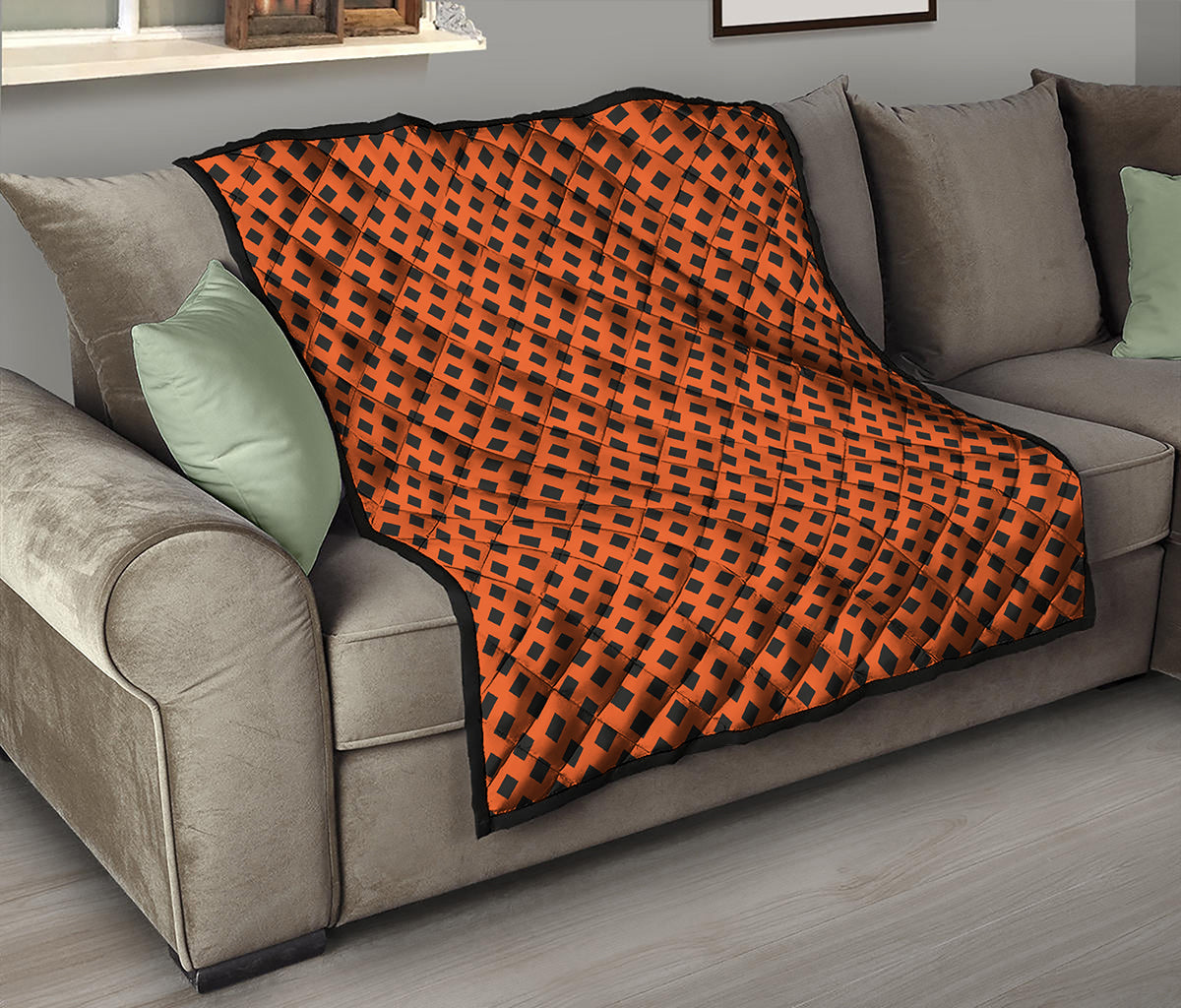 Orange Halloween Pattern Print Quilt