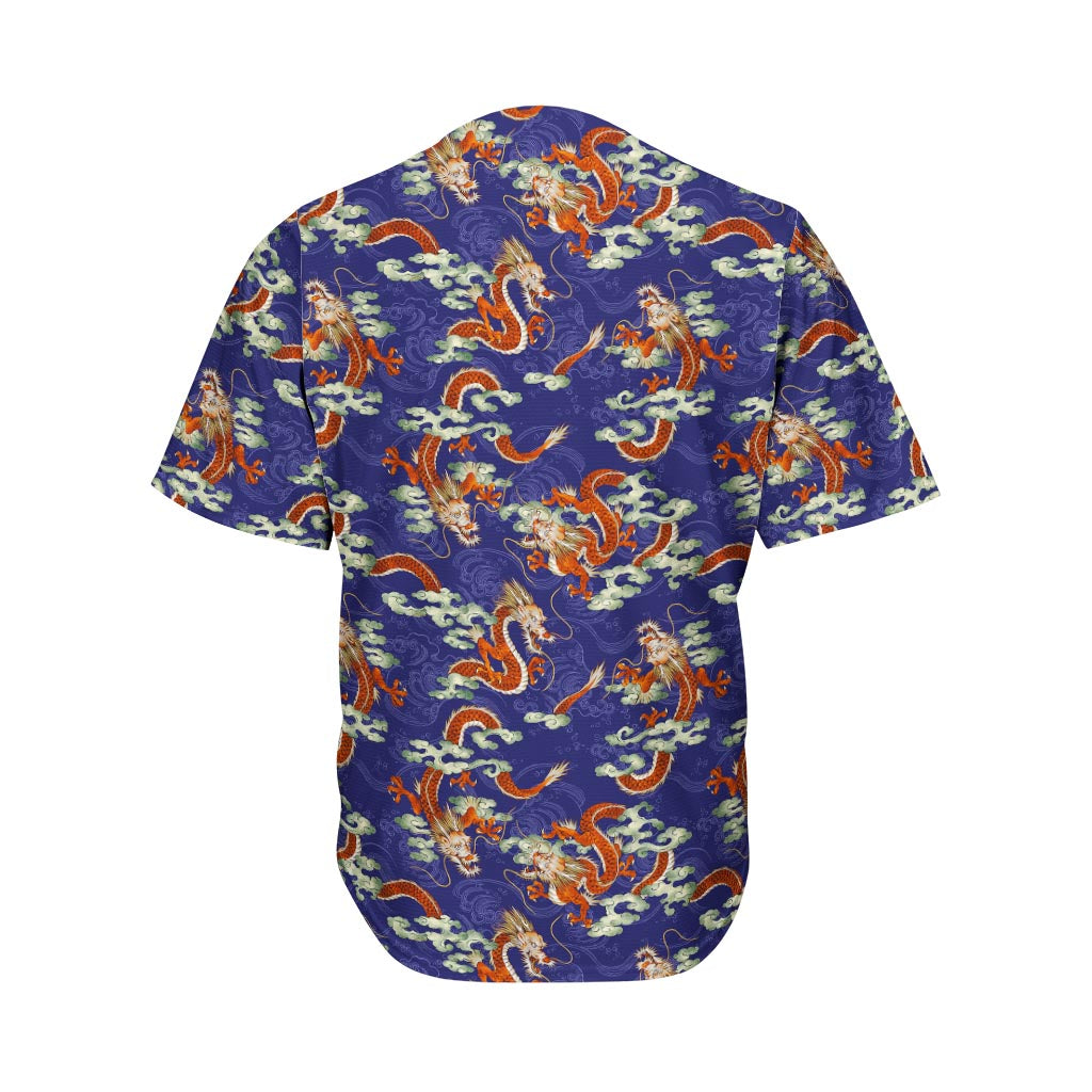 Orange Japanese Dragon Pattern Print Men's Baseball Jersey