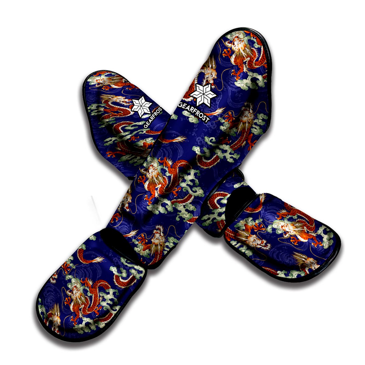 Orange Japanese Dragon Pattern Print Muay Thai Shin Guard