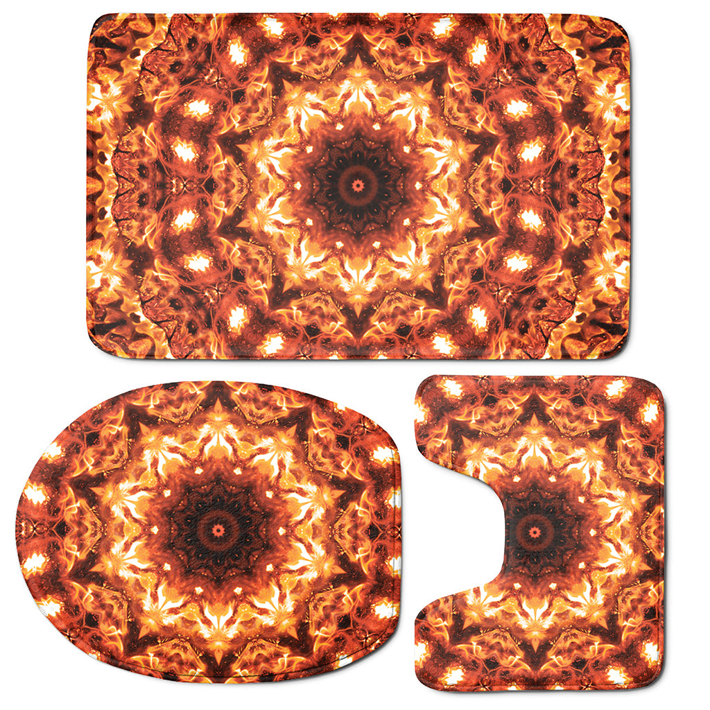 Orange Kaleidoscope Print 3 Piece Bath Mat Set