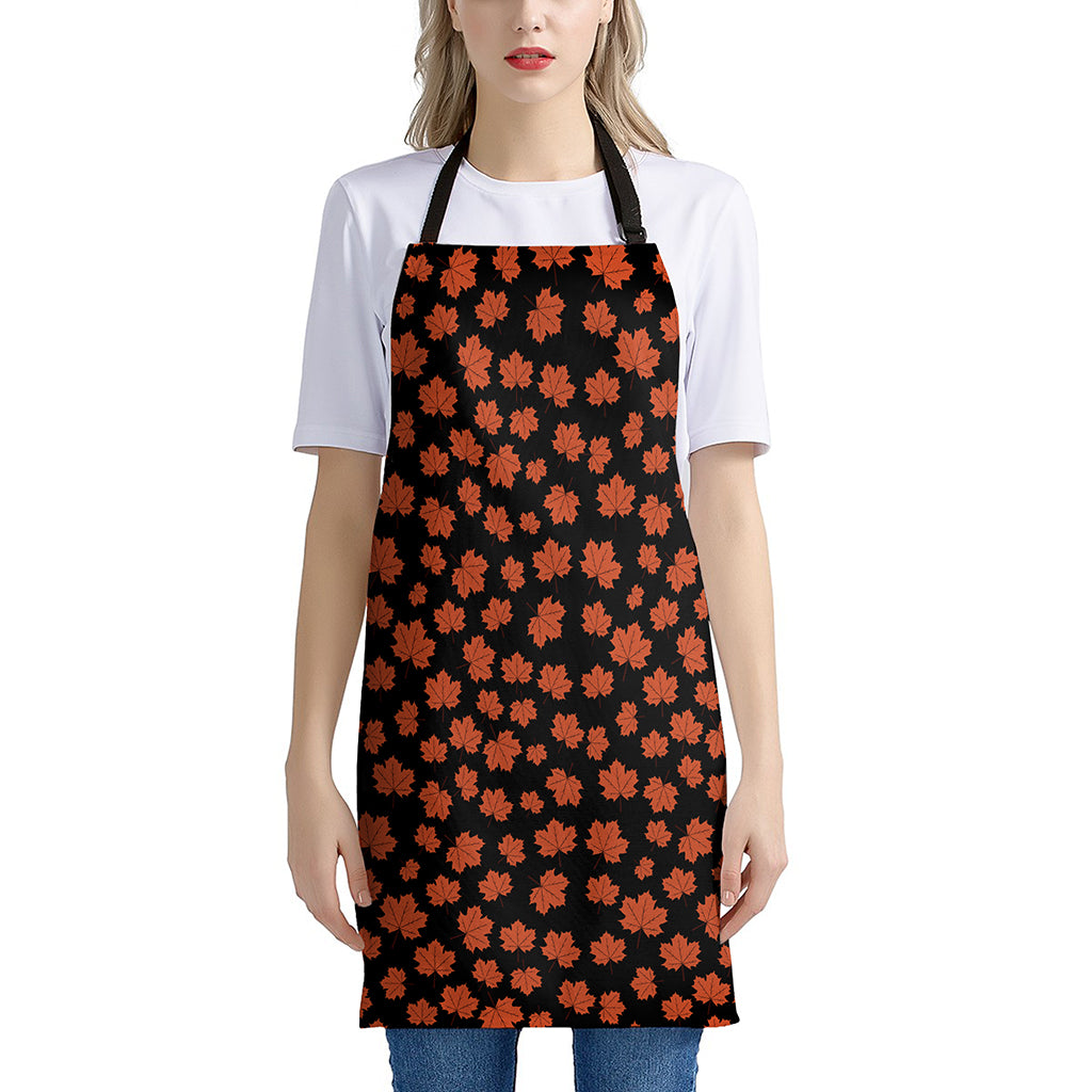 Orange Maple Leaves Pattern Print Apron