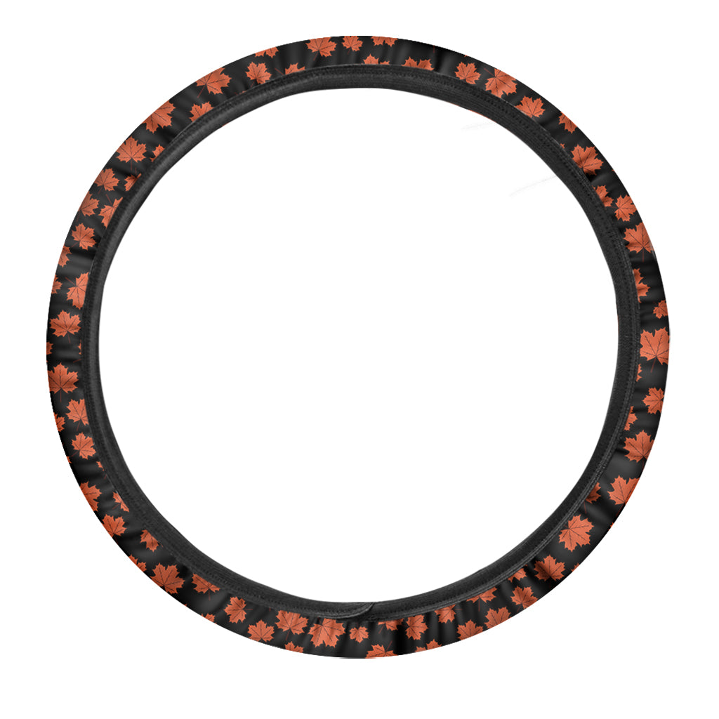 Orange Maple Leaves Pattern Print Car Steering Wheel Cover