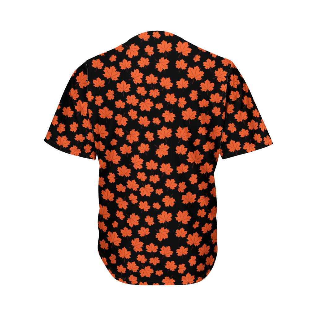 Orange Maple Leaves Pattern Print Men's Baseball Jersey