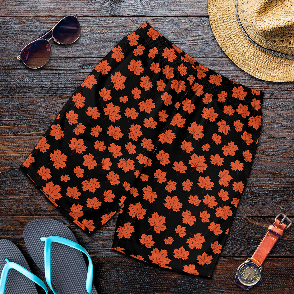 Orange Maple Leaves Pattern Print Men's Shorts