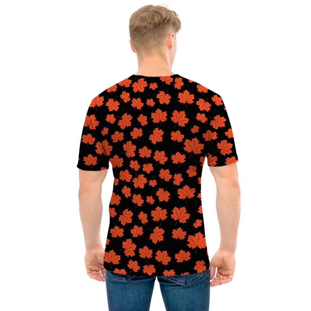 Orange Maple Leaves Pattern Print Men's T-Shirt