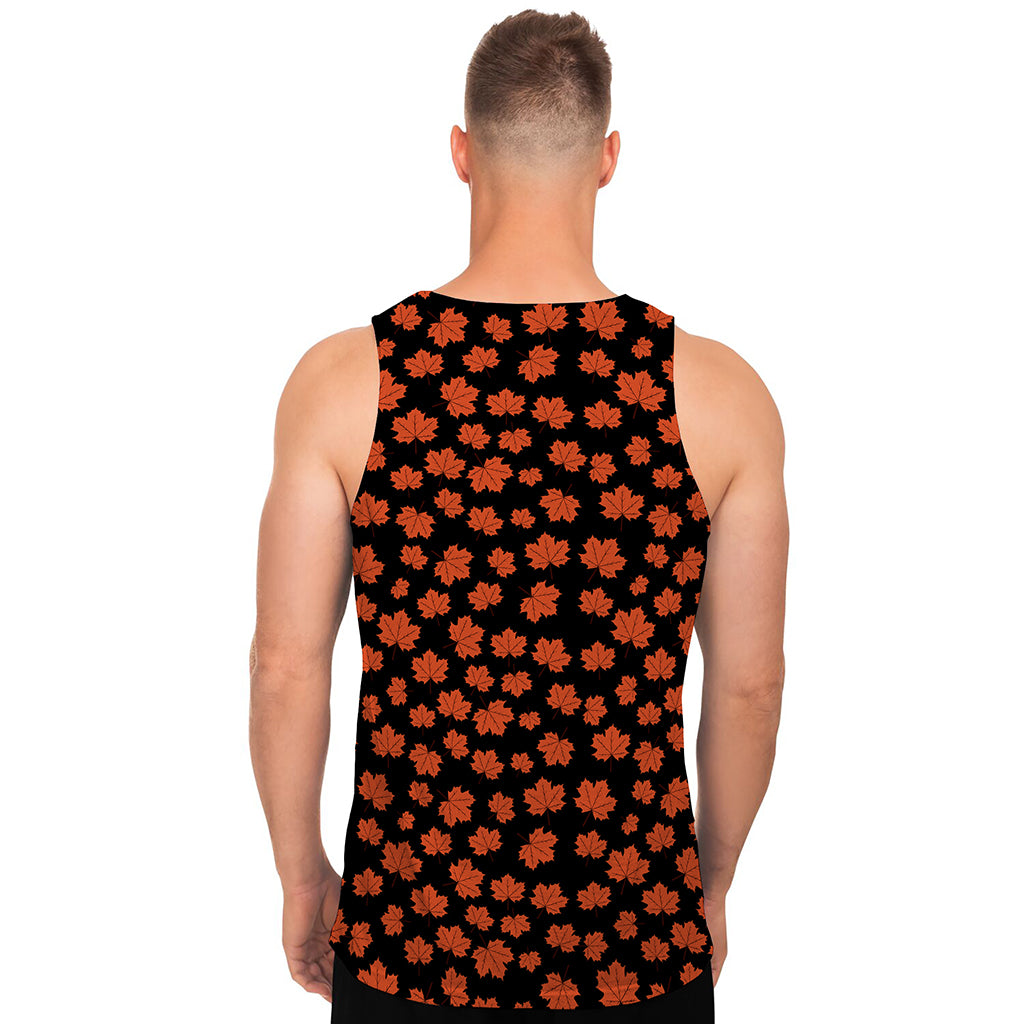 Orange Maple Leaves Pattern Print Men's Tank Top