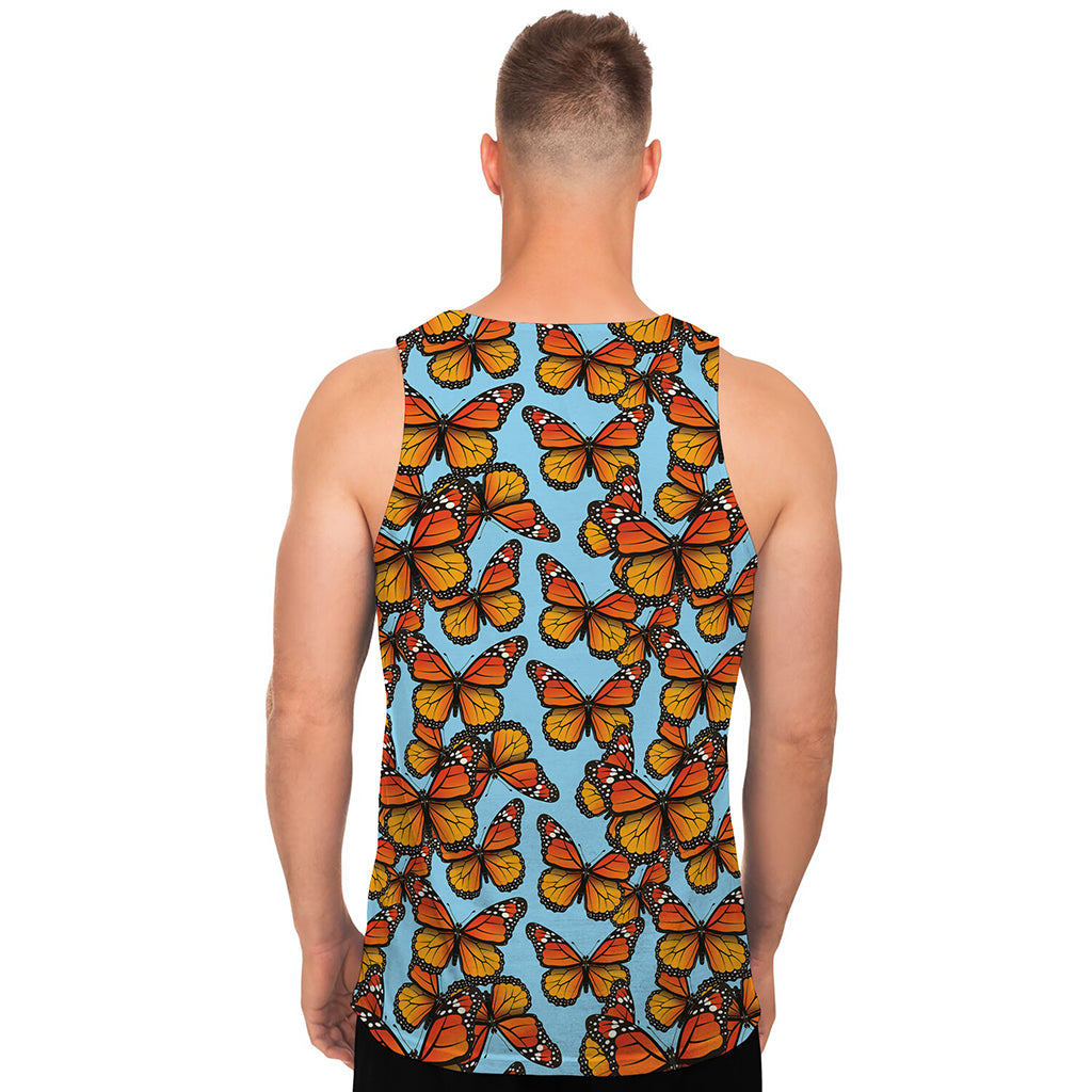 Orange Monarch Butterflies Pattern Print Men's Tank Top