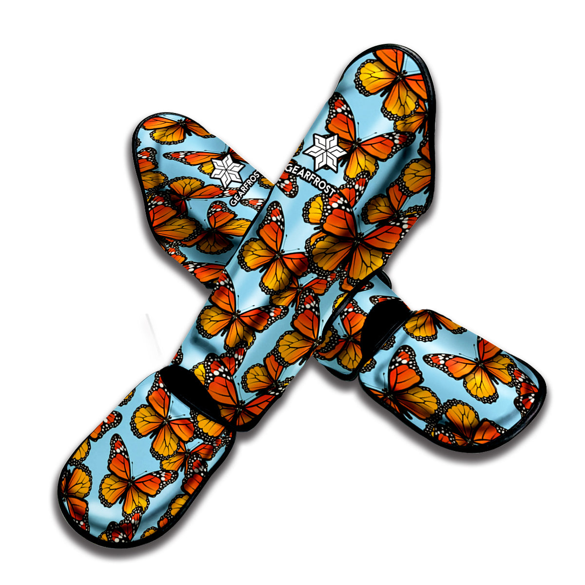 Orange Monarch Butterflies Pattern Print Muay Thai Shin Guard