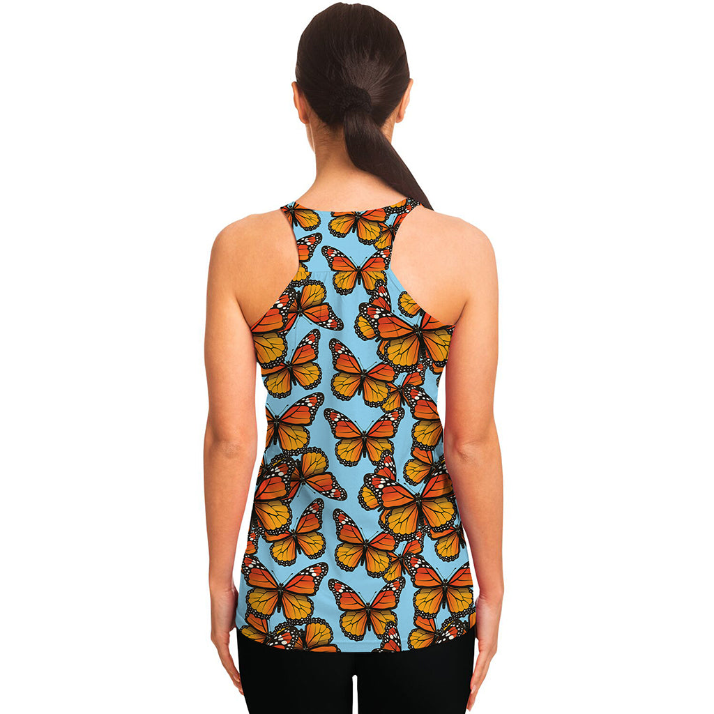 Orange Monarch Butterflies Pattern Print Women's Racerback Tank Top