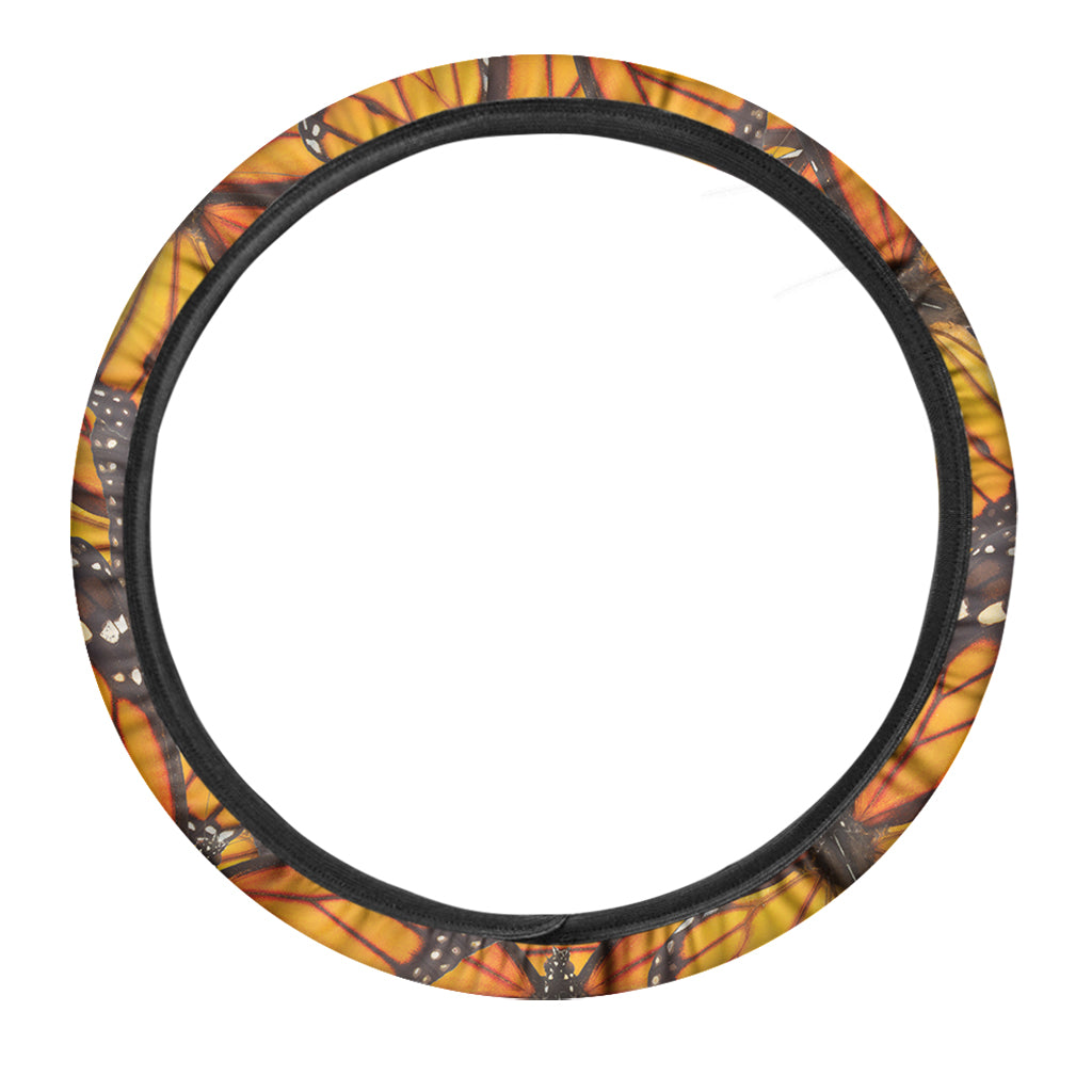 Orange Monarch Butterfly Pattern Print Car Steering Wheel Cover