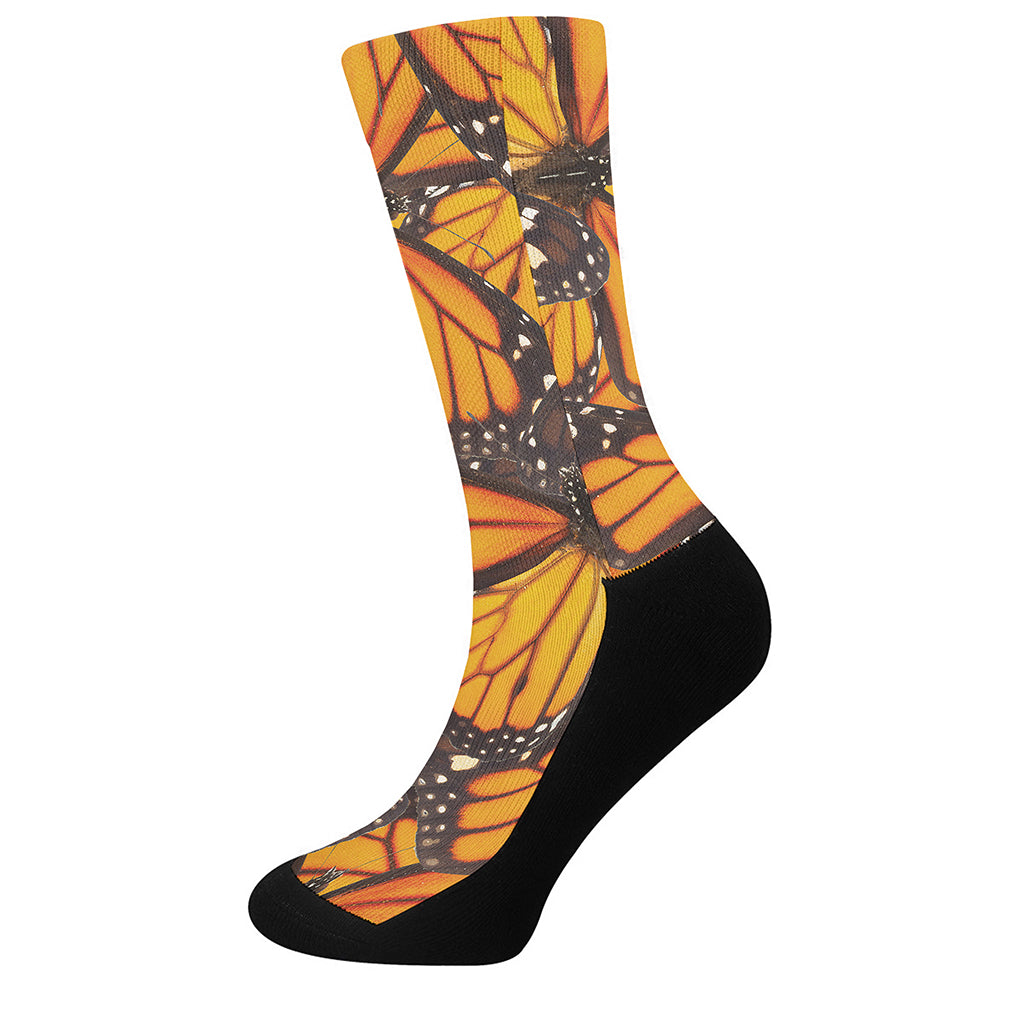 Orange Monarch Butterfly Pattern Print Crew Socks