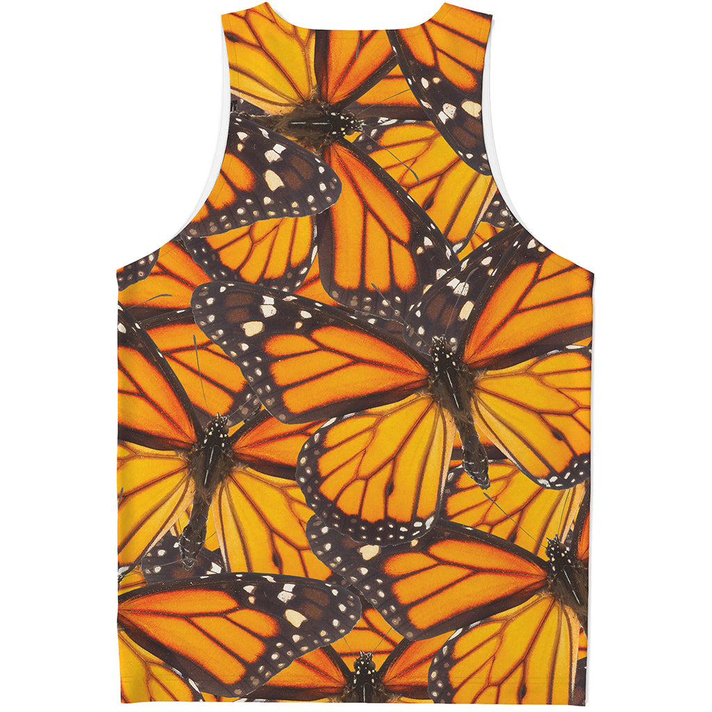 Orange Monarch Butterfly Pattern Print Men's Tank Top