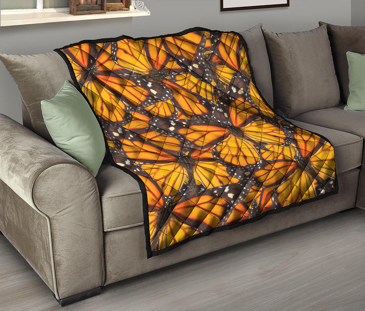 Orange Monarch Butterfly Pattern Print Quilt