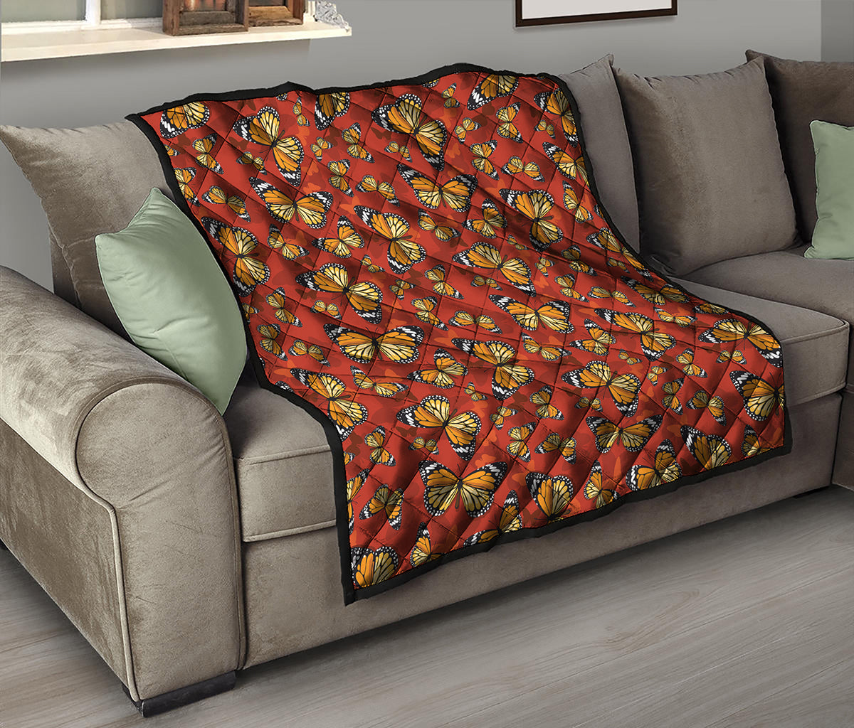 Orange Monarch Butterfly Print Quilt