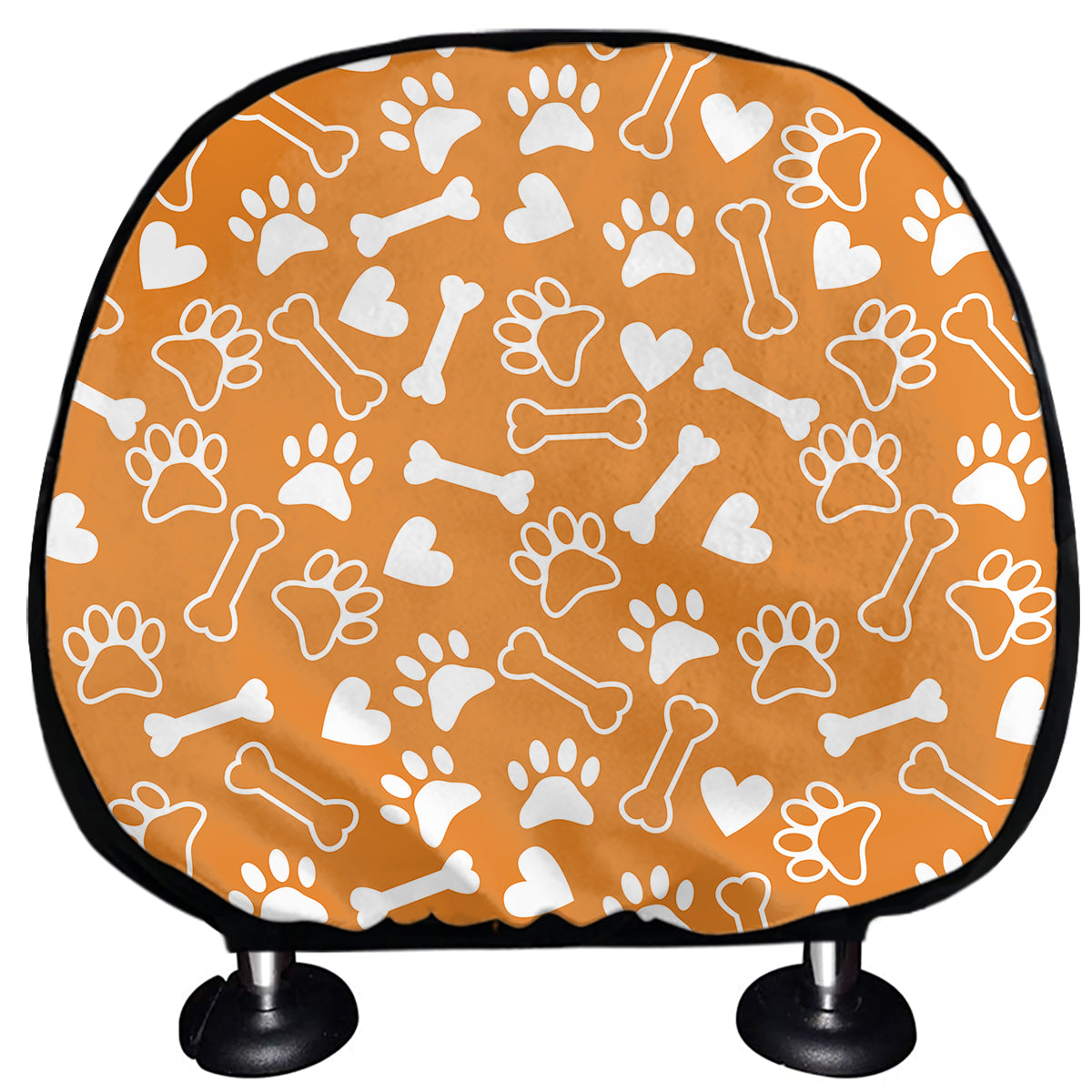 Orange Paw And Bone Pattern Print Car Headrest Covers