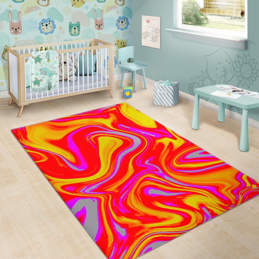 Orange Psychedelic Liquid Trippy Print Area Rug GearFrost