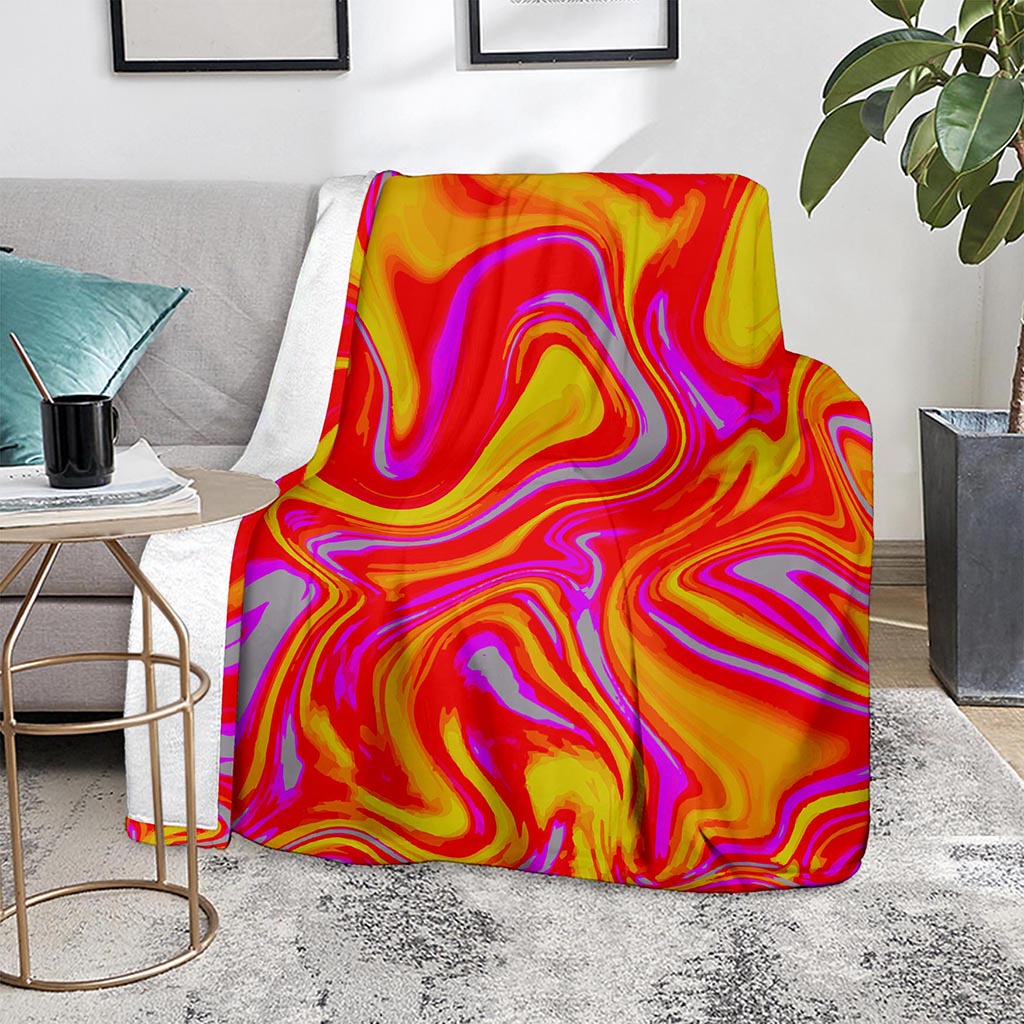 Orange Psychedelic Liquid Trippy Print Blanket