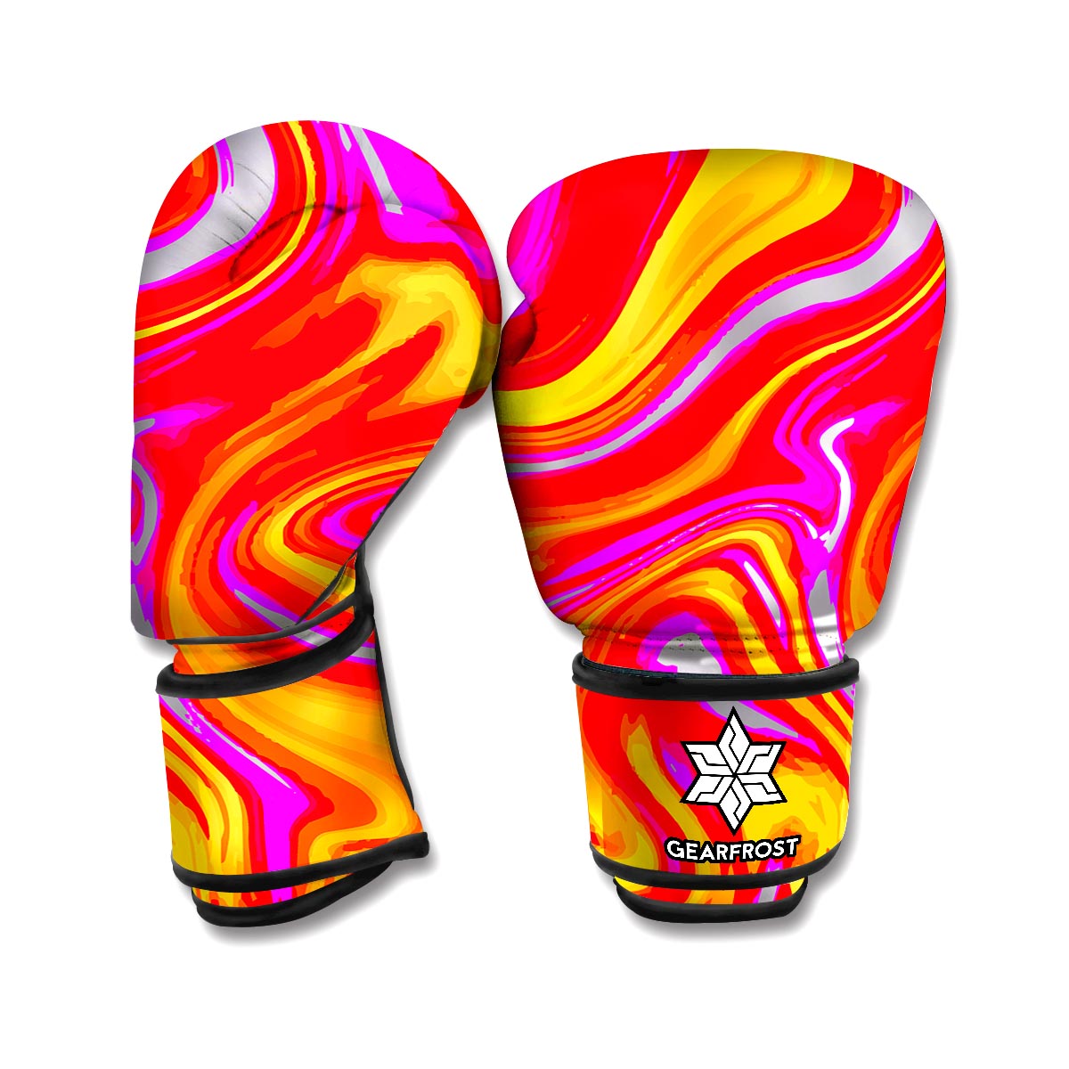 Orange Psychedelic Liquid Trippy Print Boxing Gloves