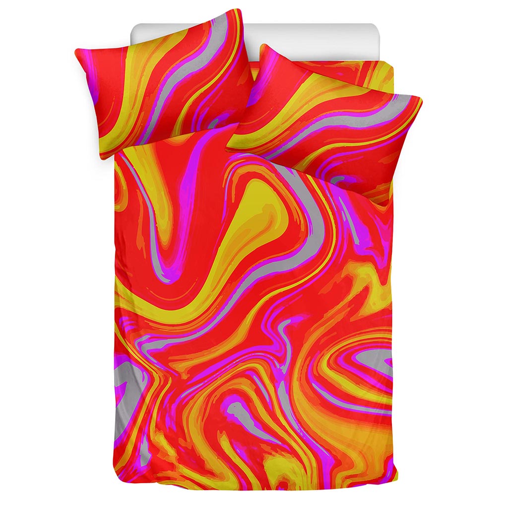 Orange Psychedelic Liquid Trippy Print Duvet Cover Bedding Set