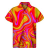 Orange Psychedelic Liquid Trippy Print Men's Short Sleeve Shirt