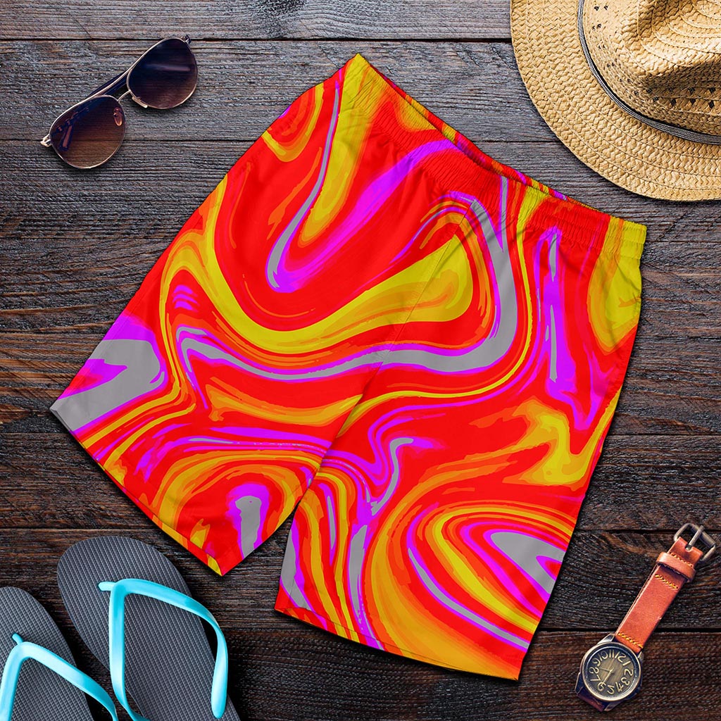 Orange Psychedelic Liquid Trippy Print Men's Shorts