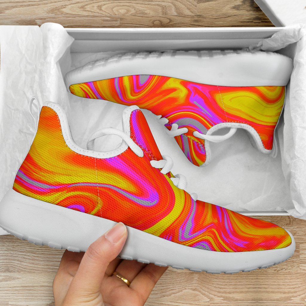 Orange Psychedelic Liquid Trippy Print Mesh Knit Shoes GearFrost