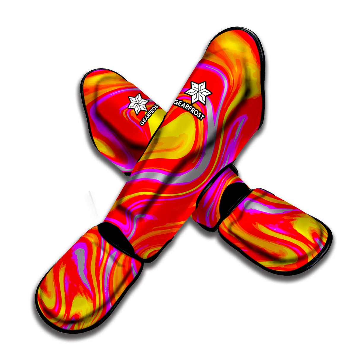 Orange Psychedelic Liquid Trippy Print Muay Thai Shin Guard