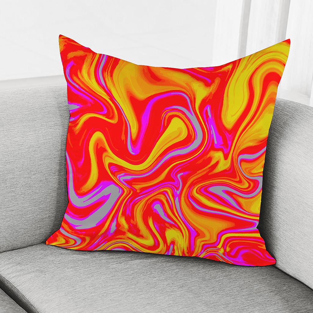 Orange Psychedelic Liquid Trippy Print Pillow Cover