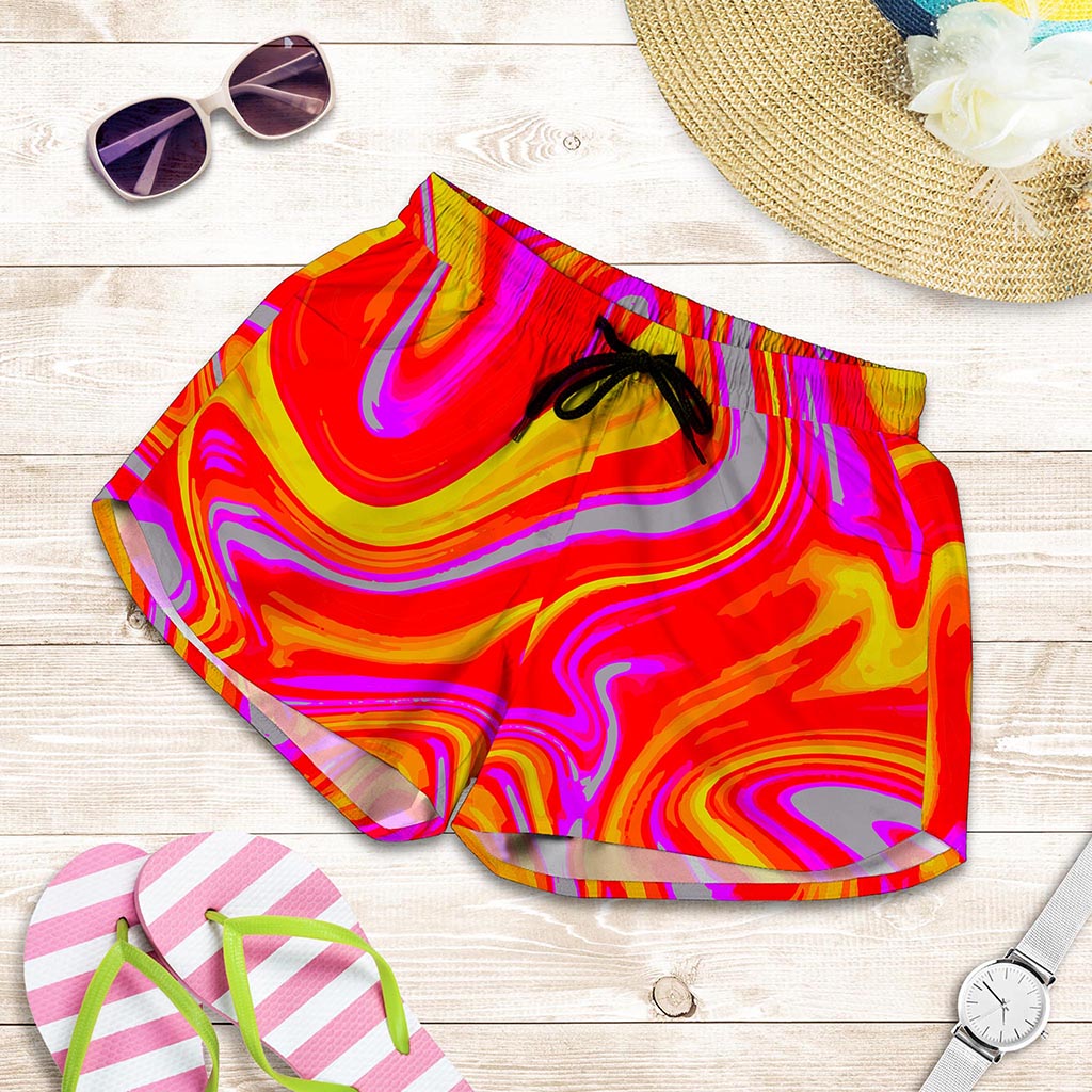 Orange Psychedelic Liquid Trippy Print Women's Shorts