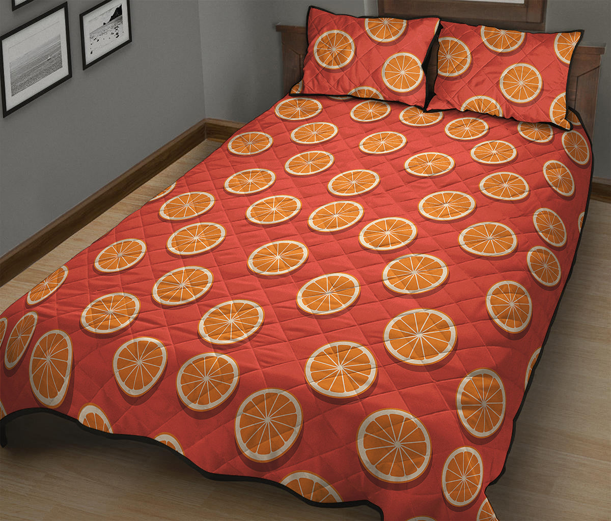 Orange Slices Pattern Print Quilt Bed Set