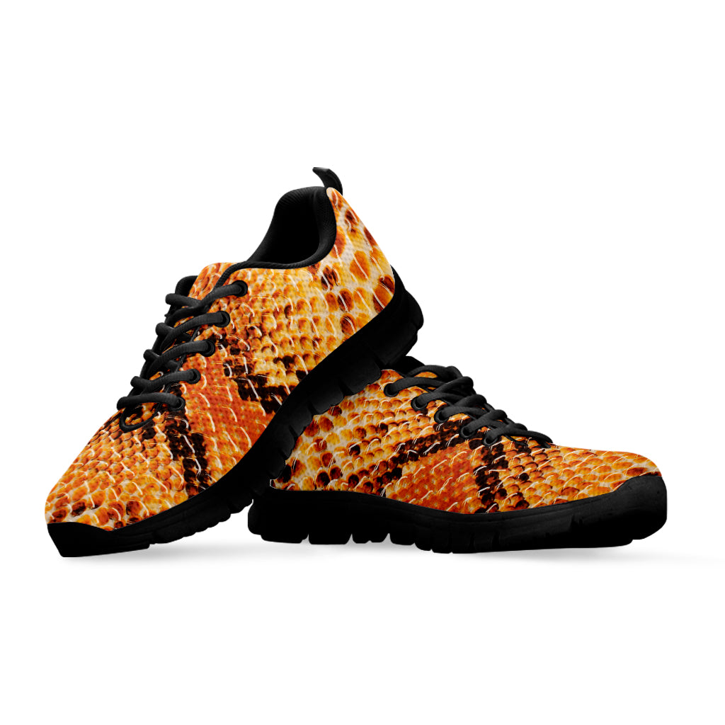 Orange Snakeskin Print Black Sneakers