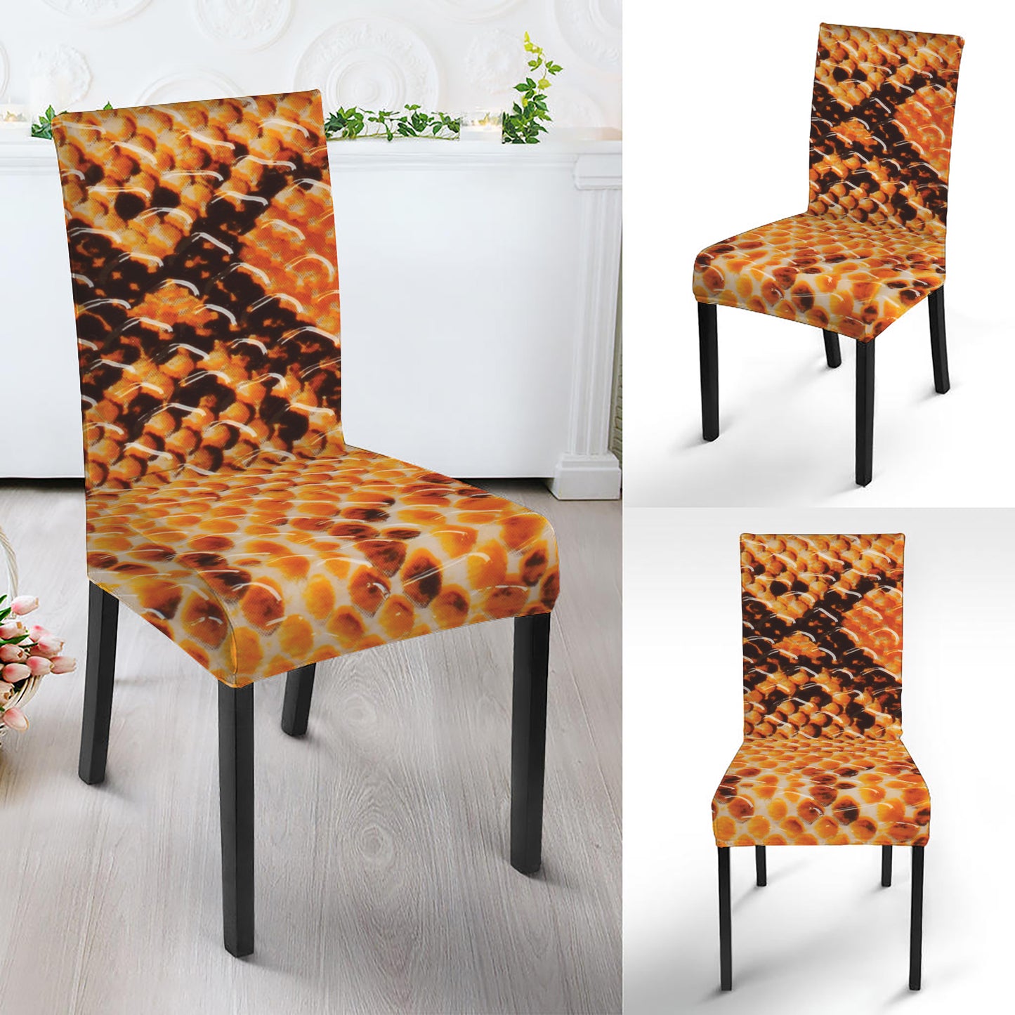 Orange Snakeskin Print Dining Chair Slipcover