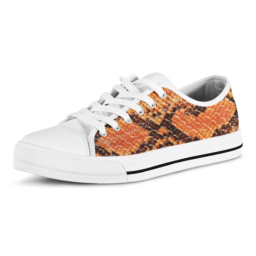 Orange Snakeskin Print White Low Top Shoes
