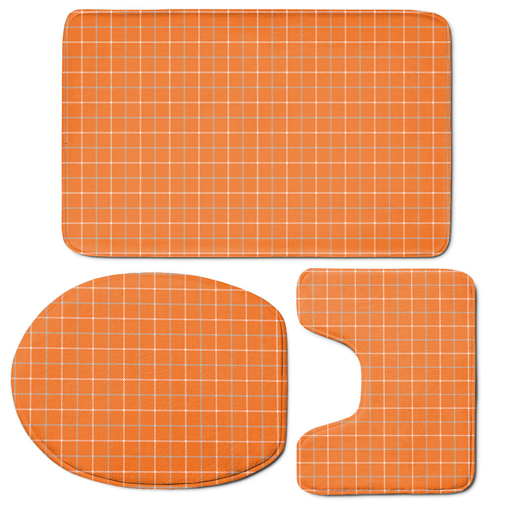 Orange Tattersall Pattern Print 3 Piece Bath Mat Set