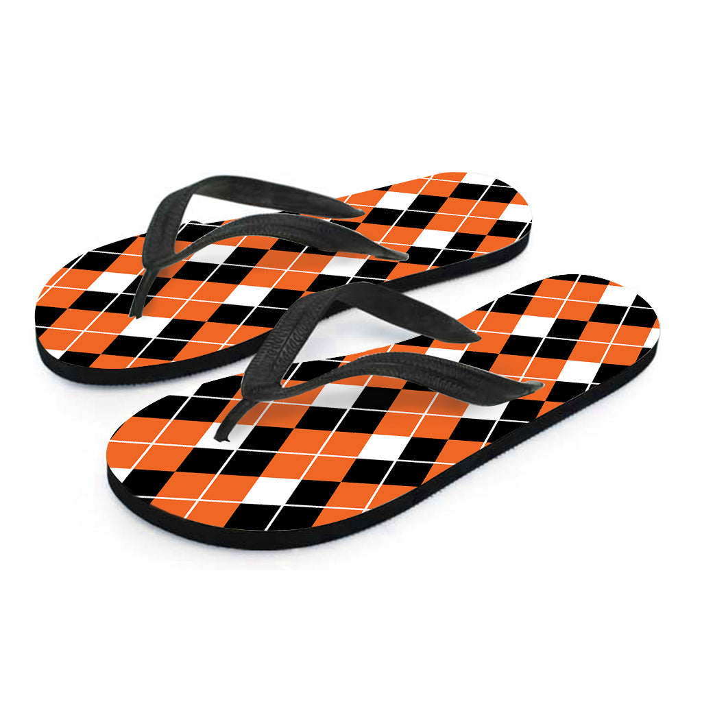 Orange White And Black Argyle Print Flip Flops
