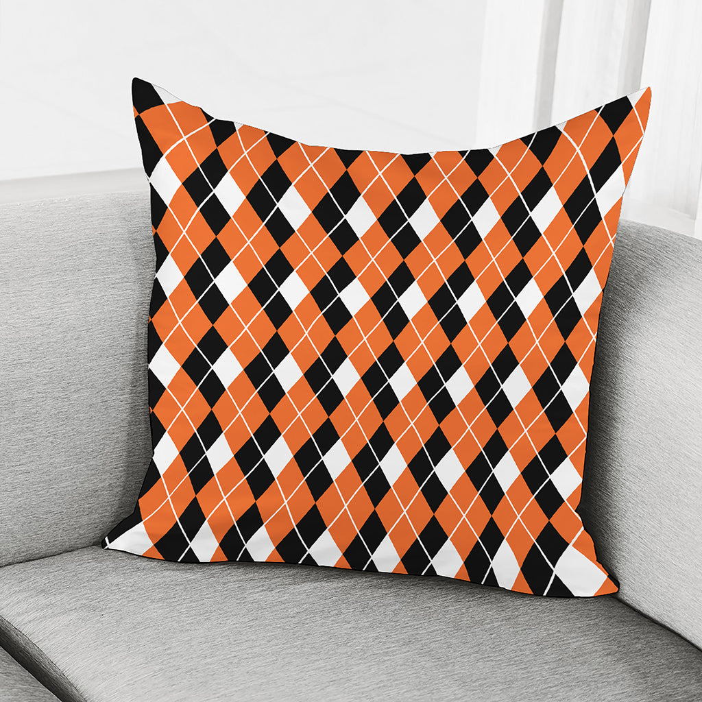 Orange White And Black Argyle Print Pillow Cover