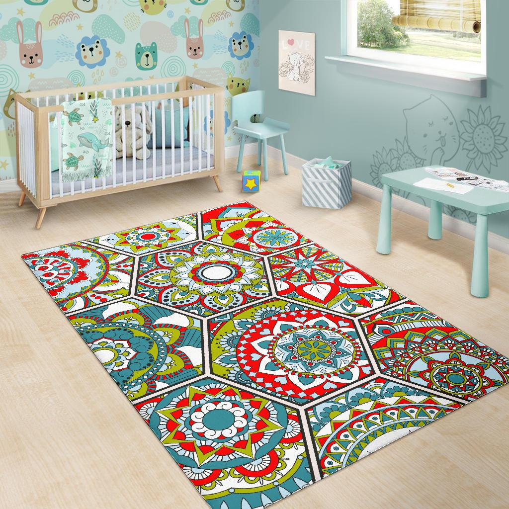 Oriental Mandala Bohemian Pattern Print Area Rug GearFrost