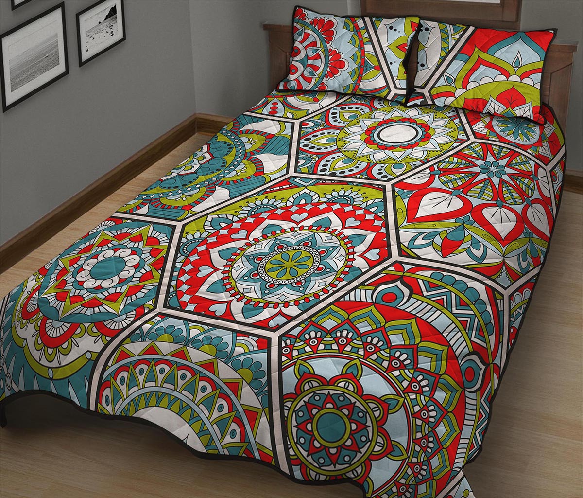 Oriental Mandala Bohemian Pattern Print Quilt Bed Set