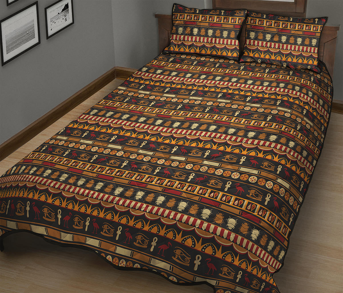 Ornament Egyptian Pattern Print Quilt Bed Set