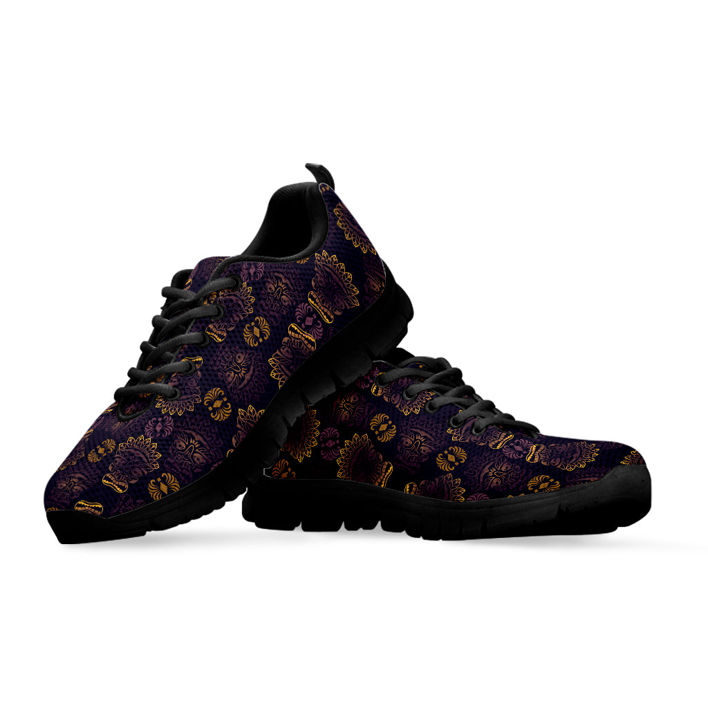 Ornament Tiki Mask Pattern Print Black Sneakers