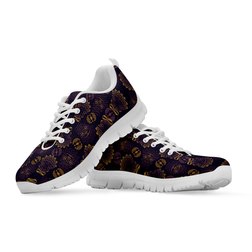 Ornament Tiki Mask Pattern Print White Sneakers