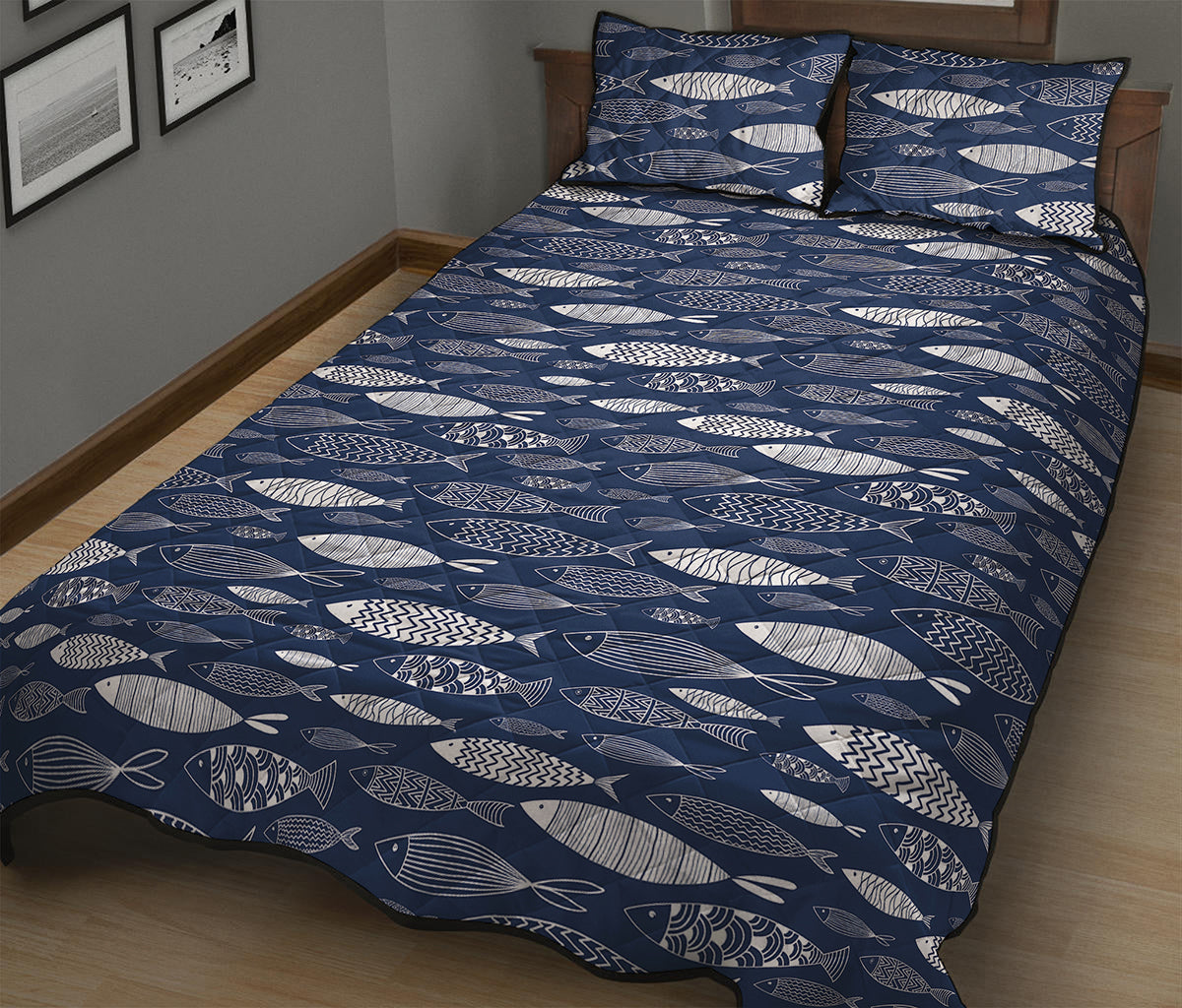 Ornamental Fish Pattern Print Quilt Bed Set