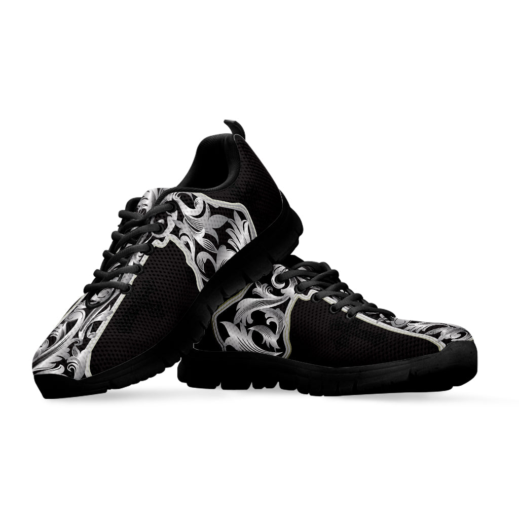 Ornamental Silver Cross Print Black Sneakers