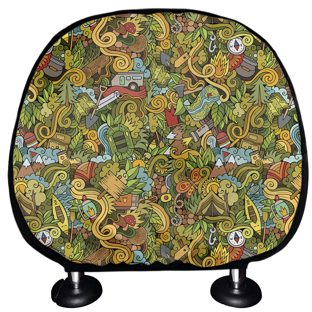 Outdoor Camping Pattern Print Car Headrest Covers