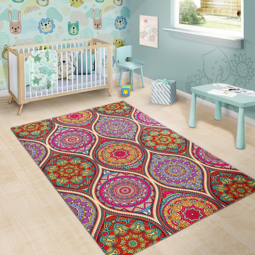 Oval Bohemian Mandala Patchwork Print Area Rug GearFrost