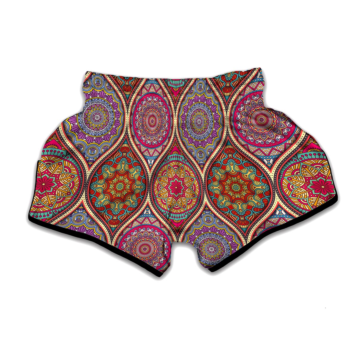 Oval Bohemian Mandala Patchwork Print Muay Thai Boxing Shorts